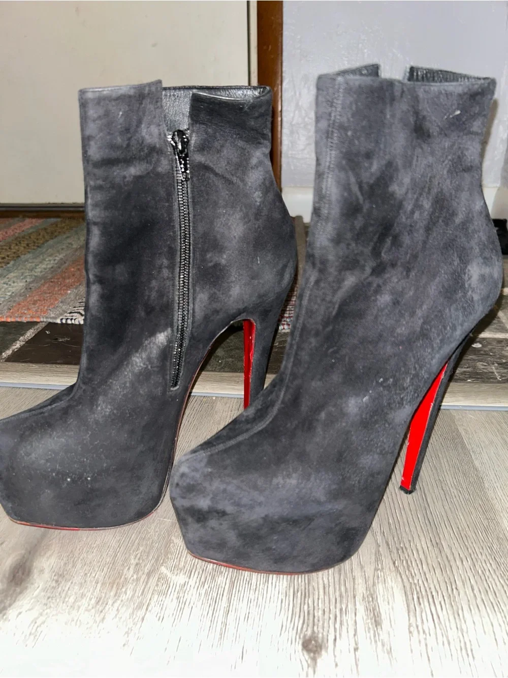 Christian Louboutin Black Suede Platform Ankle Boots